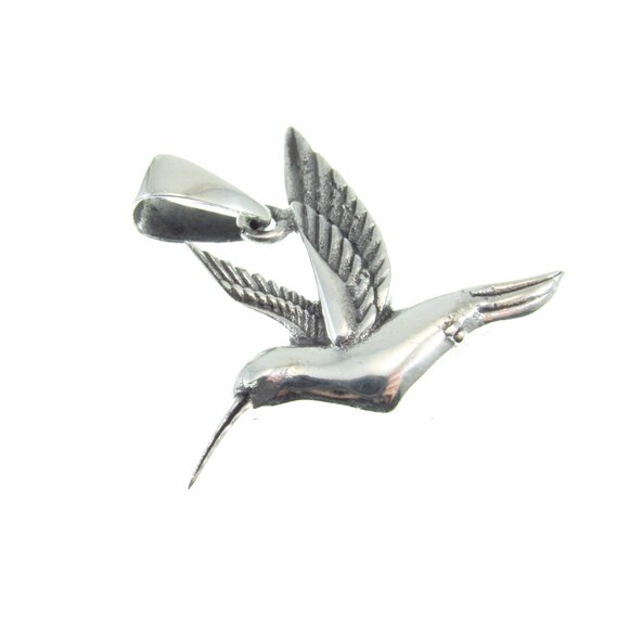 Solid 925 Sterling Silver Flying Hummingbird Pendant - Bird & Nature Lover Gift - Picture 7 of 10
